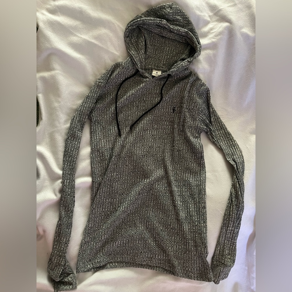FATHER SONS CLASSIC GREY & BLACK RIBBED KNIT HOODIE JUMPER